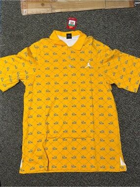 Vintage Y2K 2005 Jordan Men’s Yellow Allover Print Polo Shirt size XL